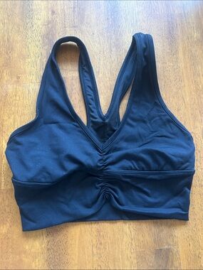 ALO Yoga Black Ruched V‑Neck Sports Bralette